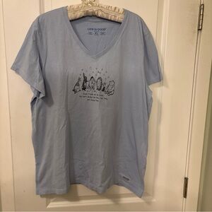 Life is Good"Winnie The Pooh" Blue Graphic Crusher Tee- XL-V-Neck-Short Sleeve